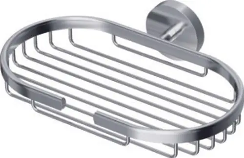 Seifenkorb aus chromatischem Material, wandmontiert, mit ovaler Form und Rillenstruktur. Produkt von Ideal Standard.